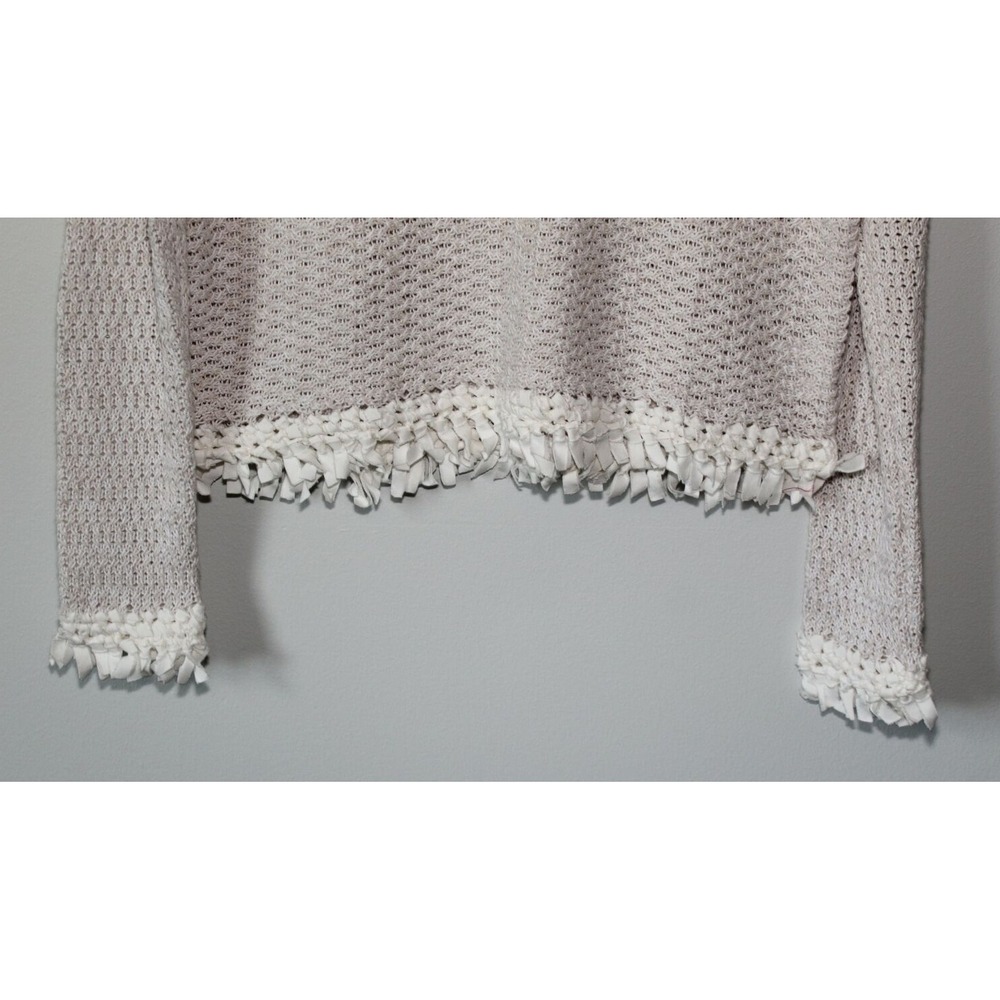 ✨2/$20 White + Warren Open Knit Fringe Trim Sweater Oatmeal Large Boho Coastal - Picture 5 of 16
